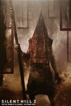 akeyama_katsushige artist_collaboration derivative_work executioner helmet highres ito_masahiro konami monster monster_boy official_art polearm pyramid_head silent_hill_(series) silent_hill_2 spear weapon