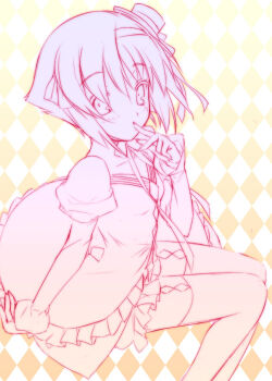 Rule 34 | 1girl, alice parade, argyle background, argyle clothes, female focus, gradient background, mizuki makoto, monochrome, odoodo funny, orange background, pink theme, solo