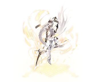 Rule 34 | 1girl, black gloves, boots, braid, commentary, crown, dress, english commentary, full body, gauntlets, gloves, hand up, high heels, highres, holding, holding polearm, holding weapon, knee boots, knee up, light frown, long hair, looking at viewer, official art, polearm, queen (to be hero x), serious, single braid, sleeveless, sleeveless dress, solo, sparkle, to be hero, to be hero x, transparent background, very long hair, weapon, white dress, white hair, yellow eyes