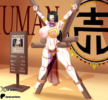 1girl angry boa_hancock breasts curvy embarrassed full_body humiliation imminent_penetration karuro-kun large_breasts long_hair one_piece restrained shiny_skin thong wide_hips you_gonna_get_raped