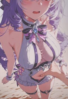 artist_request breasts cleavage clothing_cutout frilled_one-piece_swimsuit frills highres large_breasts looking_at_viewer mole mole_under_eye non-web_source official_alternate_costume one-piece_swimsuit solo source_request stomach_cutout swimsuit vivian_banshee vivian_banshee_(iris_of_the_shore) white_one-piece_swimsuit zenless_zone_zero