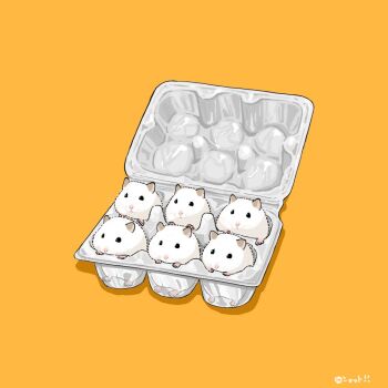 animal animal_focus commentary_request egg_carton hamster no_humans original simple_background upiupisyo yellow_background