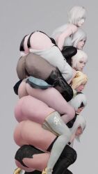10h_(nier_reincarnation) 2b_(nier:automata) 3d 6+girls a2_(nier:automata) animated ass ass_shake blindfold blonde_hair bouncing_ass commander_(nier:automata) dogpile bad_tag hair_ornament highres huge_ass kaine_(nier) long_hair looking_to_the_side ltflapjack marie_(nier_reincarnation) multiple_girls nier nier:automata nier_(series) nier_reincarnation pantyhose short_hair shorts simple_background sitting sitting_on_person smile stacked stacked_girls stacking tagme video white_hair
