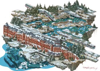 2025 abandoned building central_japan_railway_company commentary_request dilapidated east_japan_railway_company flood forest high-speed_train highres japan_railways multiple_unit_train nature no_humans original post-apocalypse road ruins shinkansen signature simple_background snow stairs tokyogenso train train_station train_station_platform tree water white_background