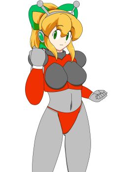 Rule 34 | 1girl, absurdres, android, armor, assatakku, bikini armor, blonde hair, blue eyes, boots, breasts, clenched hands, closed mouth, commentary request, fighting stance, full body, green eyes, green ribbon, hair ribbon, hairband, hand up, headphones, highres, hyper roll (marvel vs. capcom), incredibly absurdres, joints, knee boots, large breasts, long hair, looking at viewer, marvel vs. capcom, mechanical arms, mechanical boots, mechanical legs, mega man (classic), mega man (series), one eye closed, ponytail, radio antenna, red armor, ribbon, robot, robot girl, robot joints, roll (mega man), shoulder armor, sidelocks, simple background, smile, solo, standing