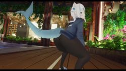 1girl 3d animal_ears animated ass ass_shake blue_eyes blue_hair blue_hoodie blunt_bangs cat_ears fins fish_tail gawr_gura hololive hololive_english holomyth hood hoodie huge_ass hybrid long_hair long_sleeves looking_at_viewer looking_back multicolored_hair music pantyhose ponytail sandals shark_girl shark_tail solo sound squatting tail the3ndergamer thick_thighs thighs twerking video virtual_youtuber white_hair