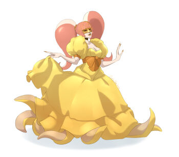 Rule 34 | 1girl, absurdres, breasts, cthulhu mythos, dress, estir, ghcstcd, highres, long hair, mask, monster girl, pink hair, solo, sucker for love, sucker for love: first date, tentacles, twintails, yellow dress