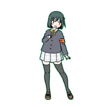 Rule 34 | 1girl, alternate legwear, armband, black jacket, black thighhighs, brown shoes, collared shirt, commentary request, full body, green hair, hand on own chest, jacket, legs apart, love live!, love live! nijigasaki high school idol club, mifune shioriko, miniskirt, neck ribbon, nijigasaki school uniform, open mouth, pleated skirt, rectangular mouth, red armband, red eyes, ribbon, school uniform, shinanoya (satanicad), shirt, shoes, short hair, simple background, skirt, solo, standing, thighhighs, white background, white shirt, white skirt, yellow ribbon, zettai ryouiki