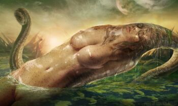 1girl bad_end blonde_hair breasts closed_eyes completely_nude death defeat digesting_girl digestion inside_creature large_breasts metroid monster navel ninjartist nintendo nipples nude peril predator_and_prey pussy samus_aran snuff uncensored vore watermark worm