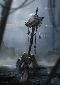 armored_core armored_core_vi:_fires_of_rubicon artist_name highres impaled loader_4 mecha mecha_focus miso_katsu no_humans one-eyed pile_bunker rubble science_fiction severed_head wire