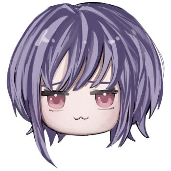 Rule 34 | 1girl, :3, bang dream!, bang dream! it's mygo!!!!!, commentary, head only, highres, pink eyes, purple hair, short hair, sidelocks, simple background, solo, symbol-only commentary, white background, yu ux xy, yukkuri shiteitte ne, yuutenji nyamu