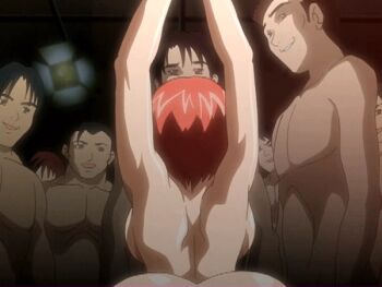 1girl ane_to_boin animated animated_gif ass backboob bound breasts hanamaru_anne large_breasts multiple_boys