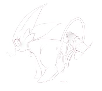 1girl after_anal aftersex animal_collar animal_focus animal_sexualization anus ass bestiality blush breath cleft_of_venus closed_mouth collar cum cum_in_ass cum_string cumdrip disembodied_penis erection espeon fang forehead_jewel from_behind gen_2_pokemon greyscale happy hetero kekitopu looking_at_another looking_back monochrome nintendo penis pokemon pokemon_(creature) profile pussy simple_background sketch skin_fang smile solo_focus standing tail tailjob testicles uncensored veins veiny_penis white_background wide-eyed