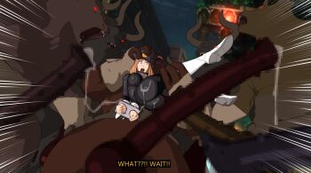 1girl 3d animal_penis ass black_bodysuit blonde_hair bodysuit boku_no_hero_academia breasts brown_eyes censored cleavage crying cum erection groping hat hetero highres horse_penis huge_penis interspecies large_breasts leather long_hair maru_zyru_kun minotaur monster noumu_(boku_no_hero_academia) parted_lips penis restrained scared screaming shiny_clothes size_difference sky tearing_up text_focus torn_clothes utsushimi_kemii veins veiny_penis wide_hips worried zipper