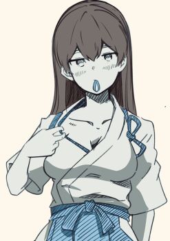 1girl breasts chakoru cleavage expressionless highres kaga_(kancolle) kantai_collection large_breasts looking_at_viewer simple_background tagme