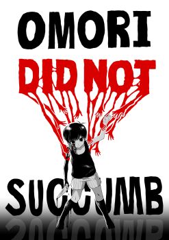 1boy absurdres antenna_hair arm_up black_background black_eyes black_hair black_socks black_tank_top closed_mouth collarbone colored_skin commentary_request english_text expressionless gradient_background highres holding holding_knife kneehighs knife looking_at_viewer male_focus omori omori_(omori) scene_reference short_hair shorts simple_background socks solo spoilers standing striped_clothes striped_shorts tank_top tsuno_(ikkakusu) two-tone_background vertical-striped_clothes vertical-striped_shorts white_background white_shorts white_skin