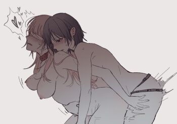 2girls bite_mark bite_mark_on_breast bite_mark_on_shoulder black_hair blindfold breasts collar completely_nude dildo guiltyskullu heart large_breasts long_hair multiple_girls naoi_(zenbu_kowashite_jigoku_de_aishite) nipples nude pink_hair pussy_juice red_collar sex_toy short_hair simple_background strap-on white_background yoshizawa_kurumi yuri zenbu_kowashite_jigoku_de_aishite