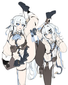 2girls age_difference di_le_to flexible highres multiple_girls onee-loli split split_mouth standing standing_on_one_leg standing_split tagme