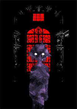 1boy antenna_hair arms_at_sides black_skin colored_skin commentary_request kauchi_(kani10cauchi) looking_at_viewer male_focus omori short_hair short_sleeves solo stranger_(omori) white_eyes window