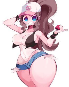 1girl blue_eyes gazericc highres hilda_(pokemon) nintendo pokemon pokemon_bw ponytail simple_background solo white_background