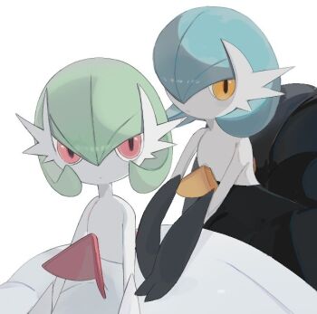alternate_color black_dress black_gloves blue_hair bob_cut colored_skin cow_gv dress elbow_gloves gardevoir gen_3_pokemon gloves green_hair mega_gardevoir mega_pokemon nintendo orange_eyes pink_eyes pokemon pokemon_(creature) shiny_pokemon simple_background white_background white_dress white_gloves white_skin