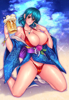 ahoge artist_request asymmetrical_hair dead_or_alive dead_or_alive_6 dead_or_alive_xtreme dead_or_alive_xtreme_venus_vacation green_eyes green_hair highres mole mole_under_eye multicolored_hair streaked_hair tagme tamaki_(doa)