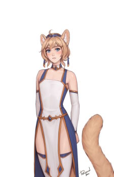 1boy animal_ears blonde_hair blue_eyes cat_boy cat_ears cat_tail closed_mouth florian_(personal_ami) highres looking_at_viewer male_focus original pelvic_curtain personal_ami short_hair simple_background solo tail thighhighs trap