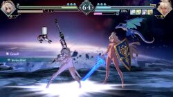 2b_(nier:automata) 2girls 3d animated breasts crossover dark-skinned_female dark_skin fighting granblue_fantasy granblue_fantasy_versus:_rising highres multiple_girls nier:automata nier_(series) nipples nude nude_filter nude_mod outdoors sound sword tagme third-party_edit video weapon white_hair zooey_(granblue_fantasy)