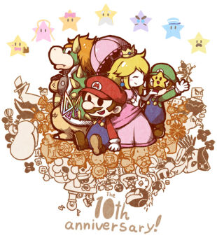 1girl 2boys admiral_bobbery anniversary bandage_on_face bandages barry barry_(paper_mario) blonde_hair blush bombette boo_(mario) book boomer bow bow_(paper_mario) bowser bowtie brown_hair carrie_(paper_mario) chain_chomp commentary_request cortez count_bleck crossed_arms crown crystal_bit crystal_king cudge_(paper_mario) dashell dimentio doopliss dottie dragon dress earrings elbow_gloves eldstar everyone facial_hair fleep flurrie food fruit general_guy glasses gloves goombario goombella goomboss grubba hat heart helmet hooktail horns huff_n._puff jewelry kakuredo_ura kalmar koopa_bros. kooper koops lakilester lava_piranha light_bulb long_hair long_sleeves lord_crump luigi macho_grubba madame_flurrie mamar mario mario_(series) military military_vehicle mimi_(paper_mario) misstar monocle motor_vehicle multiple_boys muskular mustache nastasia nintendo nokotarou o&#039;_chunks o&#039;chunks overalls pacifier paper_luigi paper_mario paper_mario:_the_thousand-year_door paper_mario_64 parakarry piccolo_(paper_mario) piranha_plant pixl princess_peach ruff_puff shoes shy_guy skolar skull slim_(paper_mario) smorg spikes star_spirits sunglasses super_mario_rpg super_paper_mario sushie tank thoreau thudley tippi_(paper_mario) tongue tongue_out top_hat tricorne tubba_blubba twink_(paper_mario) vehicle vivian_(paper_mario) watt wings x-naut yoshi