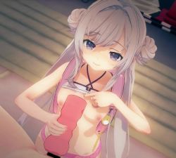 1boy 1girl 3d alarm animated artificial_vagina backpack bag bar_censor blue_eyes breasts censored closed_mouth clothes_lift crime_prevention_buzzer double_bun grey_hair hair_bun handjob hetero indoors jewelry koikatsu_(medium) lifting_own_clothes loli long_hair looking_at_viewer magia_record:_mahou_shoujo_madoka_magica_gaiden mahou_shoujo_madoka_magica nipples penis pov pov_crotch randoseru ring sex_toy shirt_lift small_breasts smile solo_focus underwear video yakumo_mikage ytre_kk