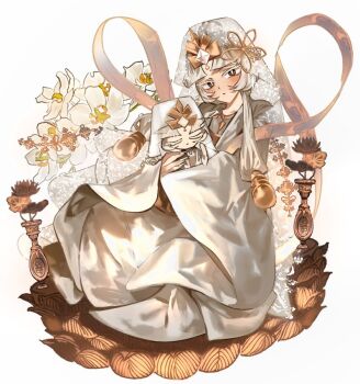 Rule 34 | 1girl, chinese clothes, cookie run, cookie run: kingdom, diamond (gemstone), long sleeves, mystic flour cookie, pale skin, pcacao, robe, solo, veil, white hair, white robe, white veil, wide sleeves