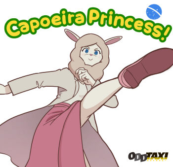 1girl alpaca alpaca_ears alpaca_girl animal animal_ears capoeira english_text furry furry_female high_kick highres kicking long_jacket long_skirt mugicaan1 odd_taxi pink_shoes pink_skirt shirakawa_(odd_taxi) shirakawa_miho shoes skirt solo