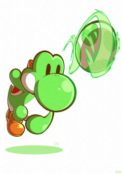 04sora40 chibi egg full_body mario_(series) nintendo orange_shoes shoes simple_background solo super_smash_bros. throwing white_background yoshi yoshi_egg