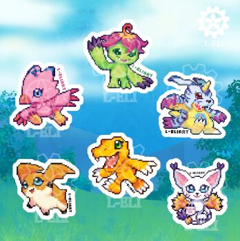 agumon digimon digimon_(creature) flower gabumon l-eli palmon patamon petals piyomon sharp_teeth tail tailmon teeth