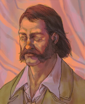 1boy blank_stare collared_shirt disco_elysium facial_hair green_jacket grey_eyes hair_slicked_back harry_du_bois highres jacket looking_to_the_side male_focus mullet mutton_chops necktie shirt solo thatuglymeme upper_body white_shirt