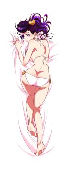 1girl ass bad_id bad_pixiv_id bikini dakimakura_(medium) female_focus full_body genderswap genderswap_(mtf) heart higashikata_josuke jojo_no_kimyou_na_bouken long_hair matcha_cream_v pompadour ponytail purple_eyes purple_hair solo swimsuit vldksltlah88