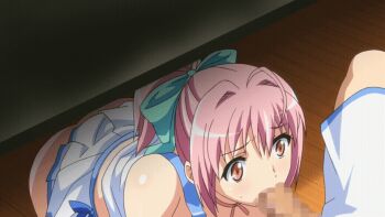 1boy 1girl all_fours animated animated_gif blue_skirt blue_top bow censored collaboration_works fellatio from_above green_bow green_ribbon handsfree_fellatio hetero hinata_hanabi looping_animation mosaic_censoring on_floor oral penis pink_hair pleated_skirt red_eyes ribbon saliva screencap skirt stealth_fellatio stealth_sex tropical_kiss under_table white_skirt white_top wooden_floor