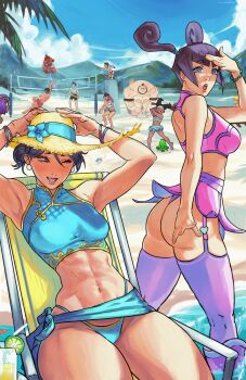 Rule 34 | 6+boys, 6+girls, abigail (final fight), akuma (street fighter), ball, beach, beach volleyball, bikini, bikini skirt, cammy white, capcom, chun-li, company connection, crossover, dark-skinned female, dark-skinned male, dark skin, ele (star gladiator), final fight, garter straps, hat, highres, jumping, june lin milliam, kanzaki hayato (star gladiator), lily hawk, mask, menat, midair, mountainous horizon, multiple boys, multiple girls, muscular, muscular female, muscular male, playing sports, poison (final fight), ryu (street fighter), saturn dyer, smile, star gladiator, straw hat, street fighter, swimsuit, thighhighs, thong, vega (street fighter), volleyball, volleyball (object), volleyball net, wallace pires