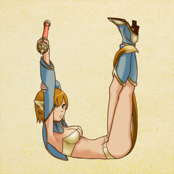 Rule 34 | 1girl, alphabet, animal ears, bad id, bad pixiv id, bikini, bikini top only, blue eyes, brown hair, female focus, gender request, genderswap, journey to the west, letter pose, midriff, monkey ears, monkey tail, polearm, short hair, solo, staff, sun wukong, swimsuit, tail, weapon, yuuhei