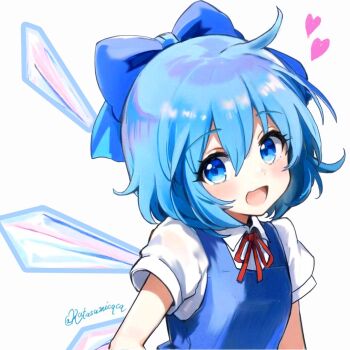 1girl blush bow breasts commentary_request hair_bow highres katasumi open_mouth shirt short_hair simple_background smile solo touhou wings