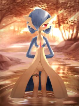 Rule 34 | 1girl, :<, absurdres, alternate color, alternate eye color, ancesra, arms behind back, artist name, averting eyes, blue skin, blurry, blurry background, blush, bob cut, breasts, closed mouth, colored skin, controller, embarrassed, english text, female focus, forest, gardevoir, gen 3 pokemon, gluteal fold, hair over one eye, half-closed eyes, highres, light rays, looking to the side, multicolored skin, nature, nintendo, nose blush, object insertion, outdoors, partially submerged, patreon username, pokemon, pokemon (creature), pussy, pussy juice, red eyes, remote control, remote control vibrator, ripples, sex toy, shiny pokemon, short hair, skindentation, small breasts, solo, standing, straight-on, stream, sunlight, sunset, thigh strap, tree, two-tone skin, uncensored, vaginal, vaginal object insertion, vibrator, vibrator cord, wading, water, watermark, white skin