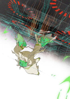 absurdres animal_ears closed_eyes commentary_request digimon digimon_(creature) digimon_tamers evolution full_body highres horns lop_rabbit_ears rabbit_ears single_horn solo takatomon_(rebelki01101507) terriermon torn_skin wireframe