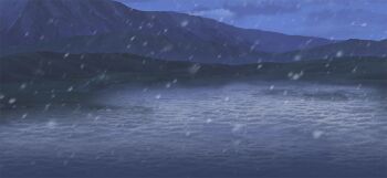 cloud field game_cg grass hill mountain no_humans non-web_source official_art outdoors overcast rock scenery sky snow snowing touhou touhou_gensou_eclipse