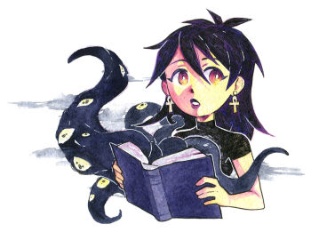 1girl book breasts female_focus ghostbusters goth_fashion kylie_griffin lipstick makeup solo