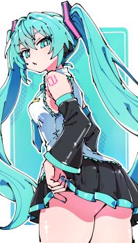 1girl absurdres elenagr hatsune_miku highres miniskirt skirt thigh_focus thighs twintails vocaloid