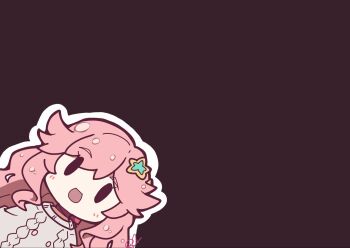 1girl :d brown_background buttons chibi chibi_only commentary_request double-breasted grey_sweater hair_ornament highres ikizulive!_love_live!_bluebird kanazawa_miracle light_blush long_hair looking_at_viewer love_live! oofushi_ao open_mouth outline pink_hair sidelocks signature simple_background smile solid_oval_eyes solo star_(symbol) star_hair_ornament sweater wavy_hair wavy_sidelocks white_outline