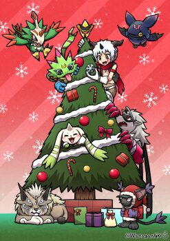 aegiomon blacktailmon_uver. chiropmon christmas christmas_tree cougarmon digimon digimon_(creature) gekkomon looking_at_another mask pteromon star_(symbol) starmon_(digimon_xros_wars) terriermon_assistant watagashikn wolvermon