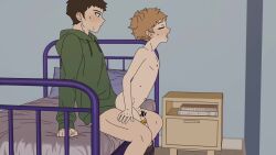 2boys age_difference anal animated arched_back ass bar_censor bed blonde_hair blush bottomless bouncing_penis brown_hair censored clothes_pull cum ejaculation functionally_nude hands_on_another&#039;s_thighs handsfree_ejaculation highres huge_filesize male_focus moaning mole mole_under_mouth multiple_boys navel nipples on_bed open_mouth orgasm original panties pants pants_around_ankles pants_pull panty_pull penis prostate_orgasm sex shota shouyu_to_mirin_(amakaraiaji) mutual_orgasm sitting small_penis sound sweat tagme tongue trembling twitching underwear video yaoi