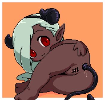 1girl akai_(ugokashitari) anal ass censored dark-skinned_female dark_elf dark_skin demon_tail elf horns loli nude original pixel_art pointy_ears pussy red_eyes solo tail