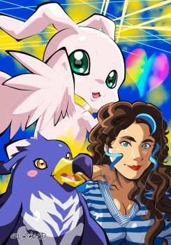 Rule 34 | beak, blush, digimon, green eyes, highres, holy ring, lipstick, makeup, marinangemon, nail polish, penmon, wings, yellow eyes